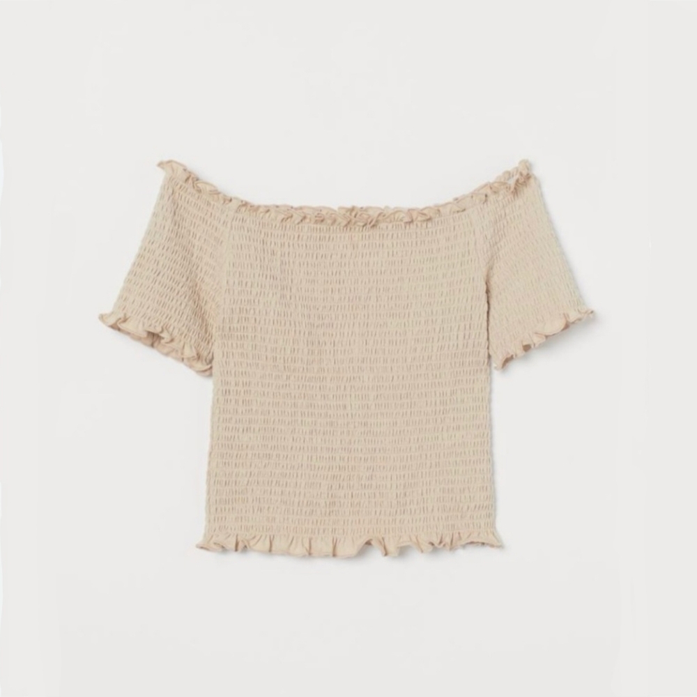 H&M Cream Smocked Ruched Top